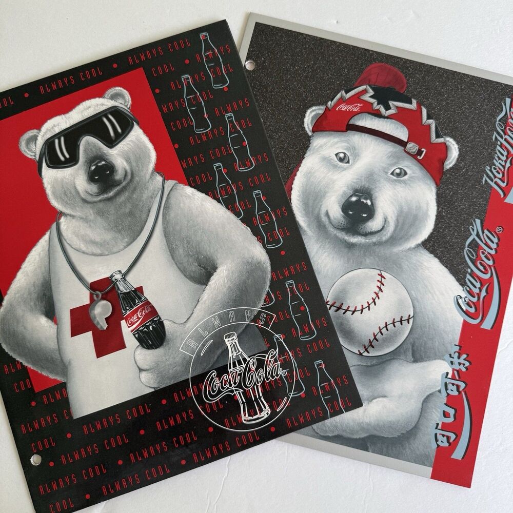 Vintage Coca Cola Coke Soft Drink Folder Polar Bear 1995 Memorabilia Set of 2